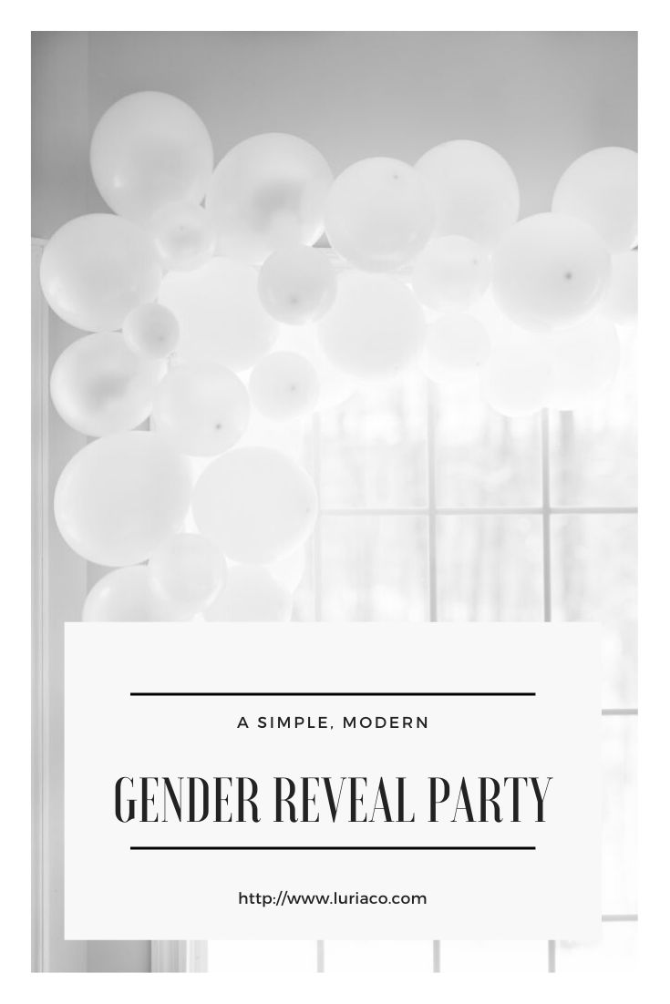 a black and white photo with the words gender reveal party in front of an image of balloons