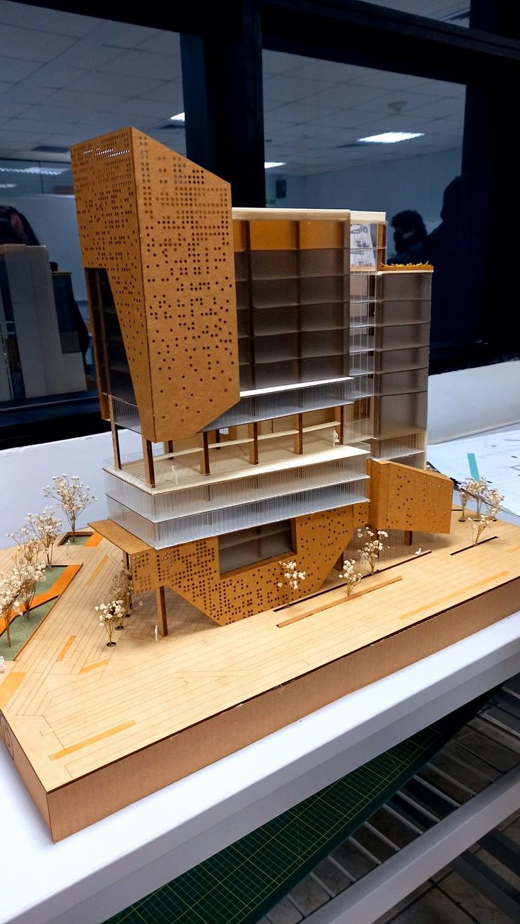 a model of a building made out of wood