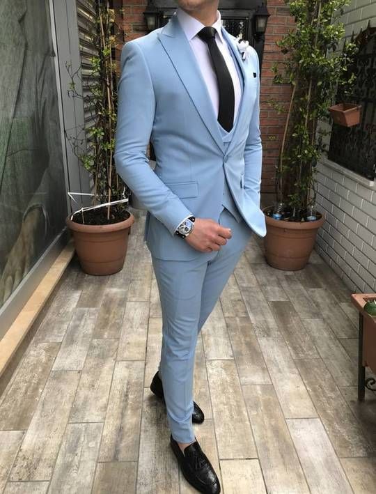 Mens Suits Sky Blue, Slim Fit Tuxedo Grooms, Stylish Suits For Men, Sky Blue Blazer, 3 Piece Suit Men, Sky Blue Suit, Blue Suit Men, Slim Fit Tuxedo, Smart Casual Style