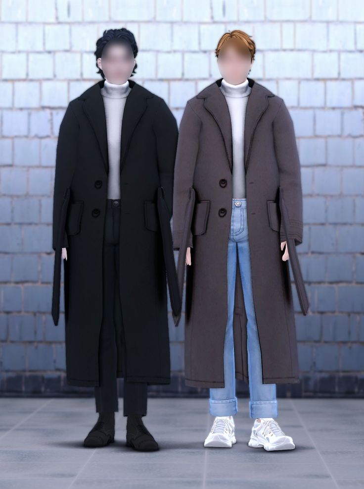 two male mannequins standing next to each other in front of a brick wall