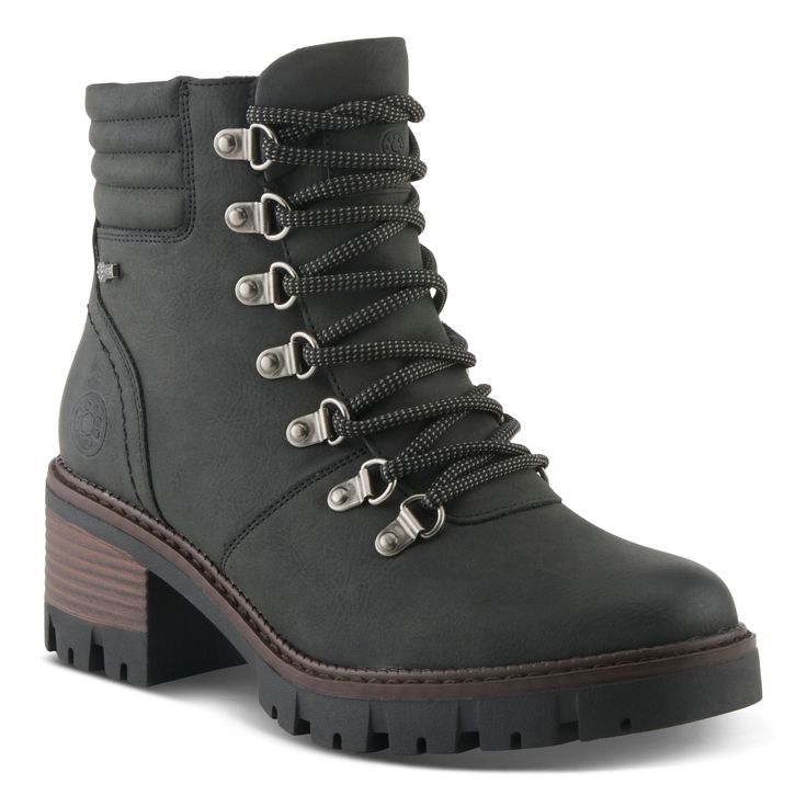 BLACK Spring Lace-up Boots With Zipper Closure And Round Toe, Outdoor Lace-up Hiking Boots With Reinforced Heel, Outdoor Lace-up Boots With Zipper, Outdoor Lace-up Boots With Zipper Closure, Outdoor Lace-up Ankle Boots With Zipper, Spring Step Shoes, Zipper Heels, Size Chart For Kids, Womens Size Chart