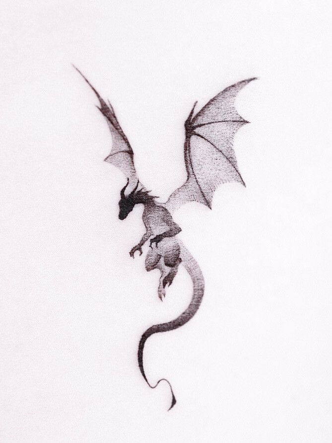 a drawing of a dragon flying in the sky