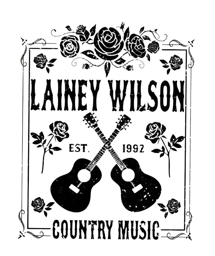 the logo for lainey wilson country music, with two guitars in front of it