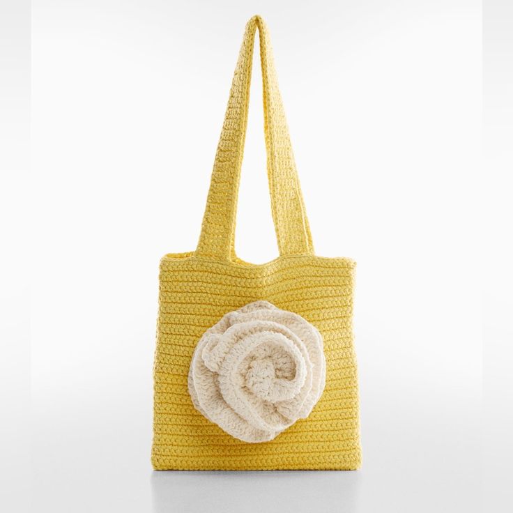 Nwt - Has Not Been Used. Available For $40 At Our Store Chiccouturecloset.Com Refresh Your Accessories Wardrobe By Adding This Crochet Flower Bag From Mango. Details Crochet Fabric Features Maxi Flower Two Short Handles. Made From 100% Cotton 21.0x20.0x2.0 Cm (Length X Height X Width). Crochet Flower Bag, Mango Bags, Mango Yellow, Crochet Fabric, Kids Trend, Floral Crochet, Flower Bag, Mens Trends, Linen Shop