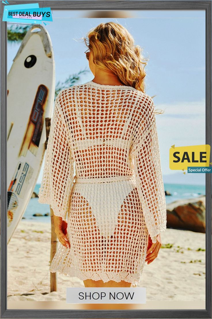 Delta Crochet Knit Cardigan - Beige Knitted Long Sleeve Vacation Sweater, Knitted Long Sleeve Sweater For Beach, Knitted Long Sleeve Sweater For Vacation, Fitted Knit Summer Outerwear, Long Sleeve Beach Vacation Outerwear, Long Sleeve Outerwear For Beach Vacation, Knit Long Sleeve Cover-up For Spring, Knitted Sweater For Winter Vacation, White Winter Vacation Cardigan