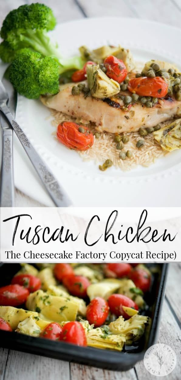 a plate with chicken and vegetables on it next to a pan filled with pasta, broccoli and tomatoes