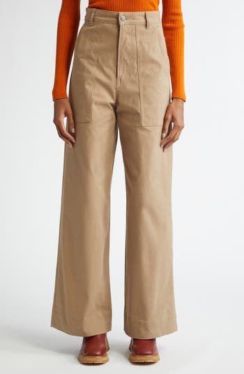 Crafted in a high-waist, wide-leg silhouette, these season-spanning pants are cut from cotton gabardine with a hint of stretch for easy-moving comfort. Zip fly with button closure Front patch pockets; back patch pockets 98% cotton, 2% elastane Machine wash, line dry Imported Designer Clothing Cotton Wide-leg Chinos For Work, Cotton Wide Leg Cargo Pants For Work, Cotton Wide Leg Pants With Cargo Pockets For Work, Modern Wide Leg Cotton Pants With Belt Loops, Modern Cotton Wide Leg Pants With Belt Loops, Utility High Waist Wide Leg Work Pants, Utility Style High-waisted Wide Leg Pants For Fall, Wide-leg Cotton Pants For Workwear, Cotton Wide-leg Pants For Work