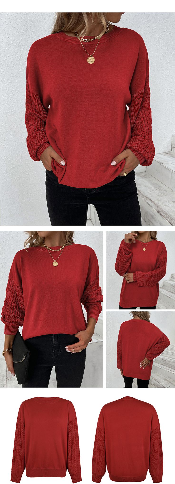 Women's Solid Color Cable-Knit Sweater - Khaki,M Stylish Sweater, Stylish Sweaters, Burgundy Sweater, Modern Women, Stepping Out, Green Sweater, Sweater Black, Lantern Sleeves, Classic Elegance