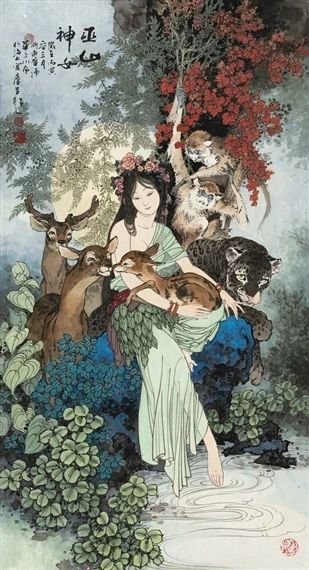 Artwork by Hua Sanchuan, CHARACTER AND ANIMALS Asian Style Art, Traditional Chinese Art, Chinese Artwork, Abstract Wallpaper Design, Eastern Art, China Art, Japanese Painting, Romantic Art, Cute Wallpaper Backgrounds