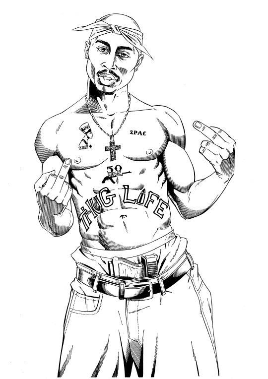 a drawing of a man with tattoos on his chest