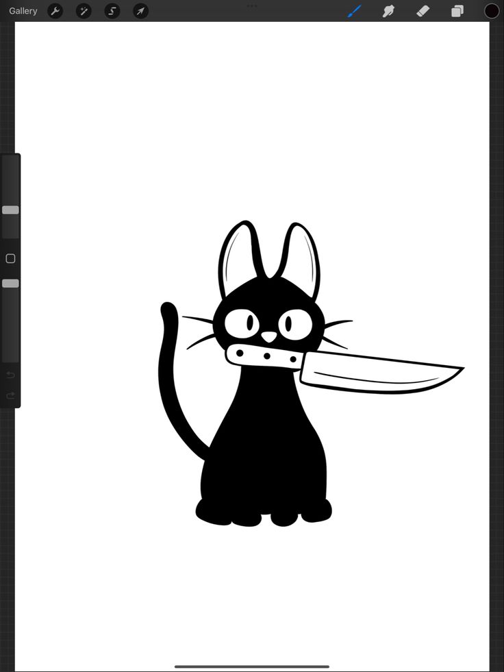 an image of a cartoon cat with a knife in it's mouth and eyes