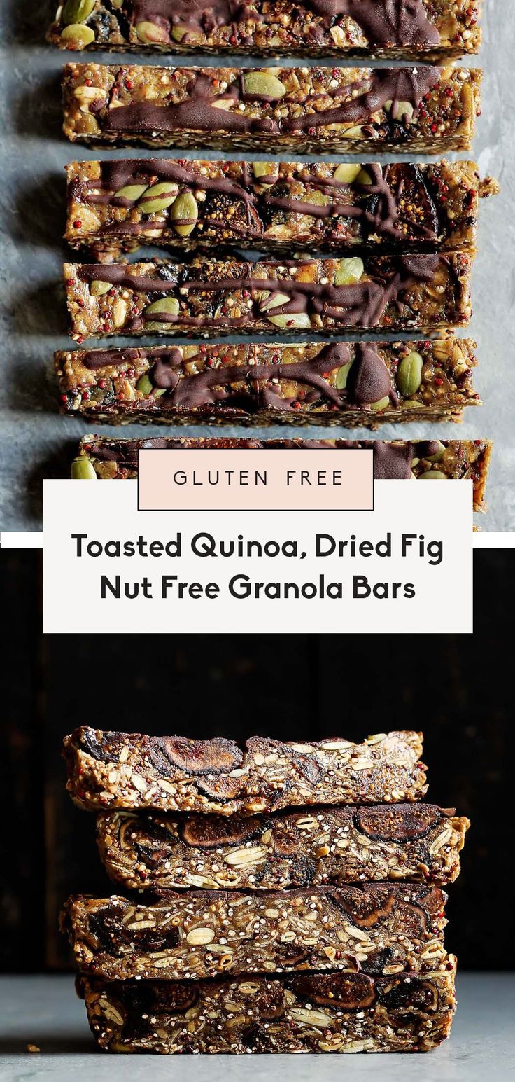 gluten free toasted quinoa, dried fig nut - free granola bars