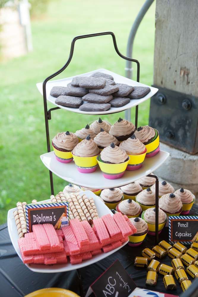 a table topped with lots of cupcakes and cakes