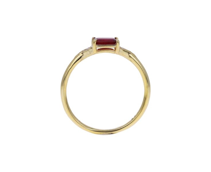 Stunning in its minimal design and hint of color, this Jennie Kwon ring is perfect worn alone or stacked with your other favorites. The emerald cut ruby is set in 14K yellow gold prongs between two tiny shimmering diamonds at the center of the 14K yellow gold band. This ring would also make a perfect engagement ring for someone with a quiet, classic sense of style. emerald cut ruby : 3mm x 4mmdiamonds : 1mm diameter each14K yellow gold band width : just over 1mmsize available : 6.75please contac Emerald Cut Ruby Ring In Gold, Emerald Cut Ruby Ring In Yellow Gold, Yellow Gold Emerald Cut Ruby Promise Ring, Yellow Gold Emerald Cut Ruby Ring For Promises, Emerald Cut Ruby Ring In Yellow Gold For Promise, Emerald Cut Ruby Ring In 14k Gold, Gold Ruby Baguette Cut Diamond Ring, Gold Baguette Cut Ruby Diamond Ring, Jennie Kwon Ring