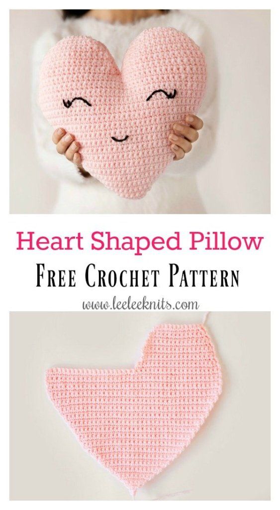 a crocheted heart shaped pillow with the text, free crochet pattern