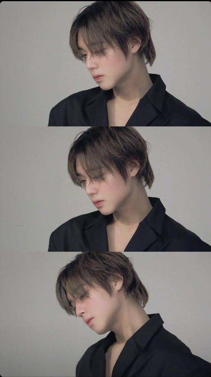 four different shots of a person with short hair