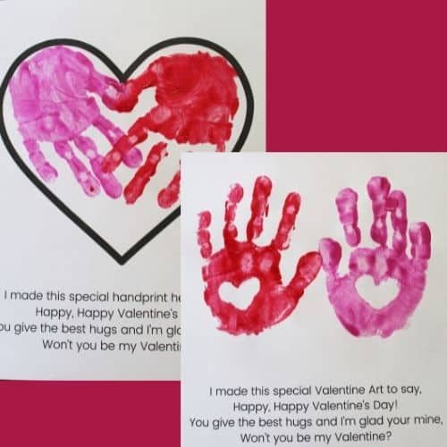 two handprints on valentine's day cards with the words i made this special ingredient in happy valentine's day