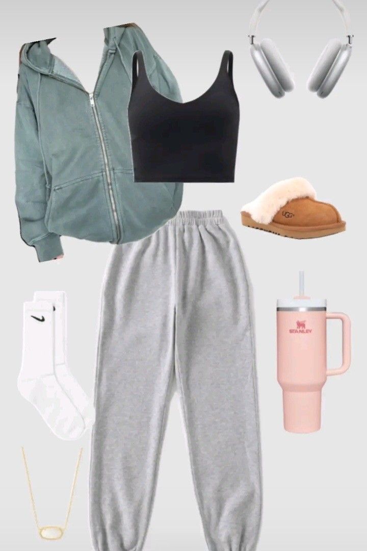 Cute Simple Outfits Sweatpants, Cute Sweat Pants Outfit For School, Cute But Comfy Outfits Schools, Cute Sweatpants Outfit For School, Comfortable Outfits For School, Cute Outfits With Grey Sweatpants, Cute And Comfy Outfits For School, Cute Outfits With Sweatpants, Outfits With Grey Sweatpants