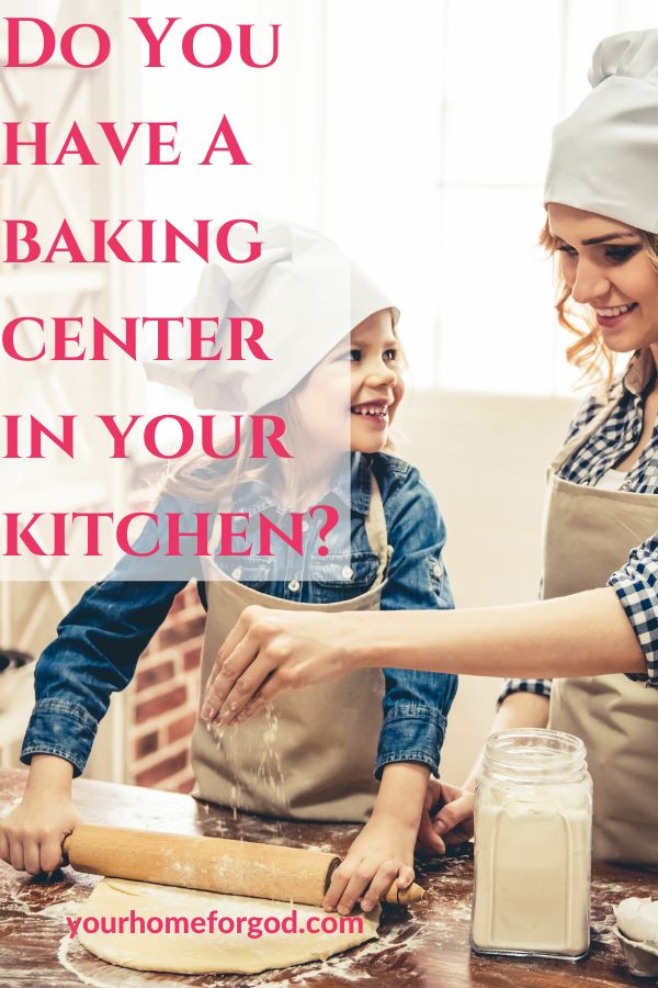 two women in aprons and hats are making cookies with the words do you have a baking center in your kitchen?