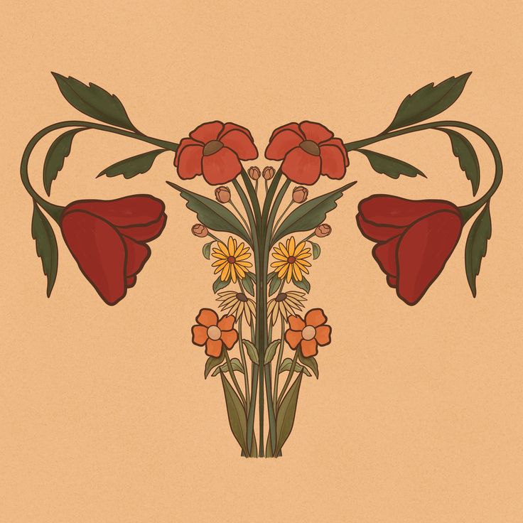 a drawing of flowers with leaves and stems on a beige background in the style of art nouveau