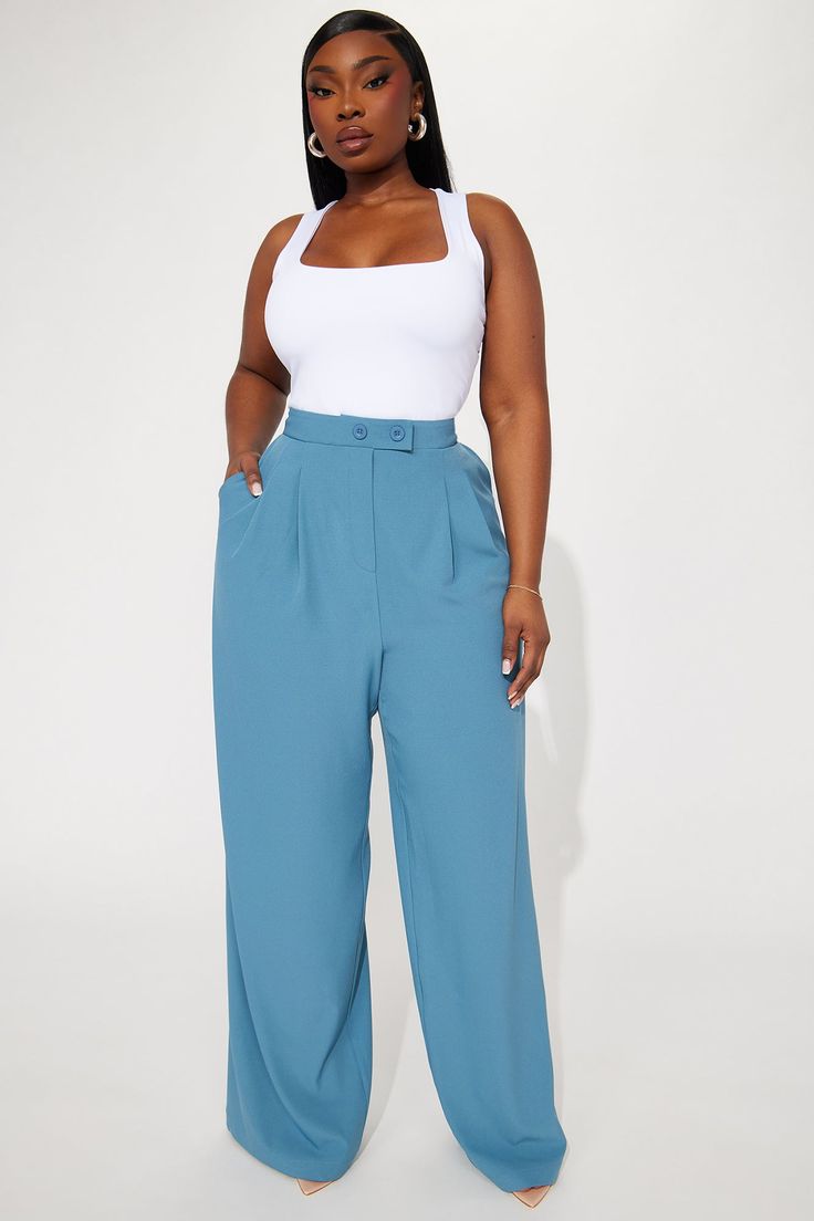 Available In Slate Blue And Fuchsia. Trouser Pant High Rise 2 Button Front Detail Front Pleats Invisible Back Zipper Hand Pockets Straight Leg Non Stretch 95% Polyester 5% Spandex Imported | Feeling Focused Trouser in Slate Blue size XS by Fashion Nova Blue Tapered Leg Bottoms With Button Closure, Blue Tapered Leg Pants With Button Closure, High Waist Blue Pants With Button Closure, Blue Bottoms With Buttons For Workwear, Search By Photo, Slate Blue, Kids Shorts, Trouser Pants, Blue Fashion