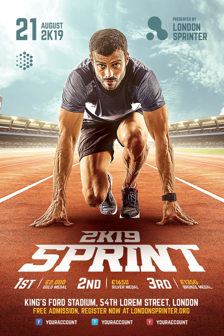 a man is doing push ups on a track in the middle of a race poster