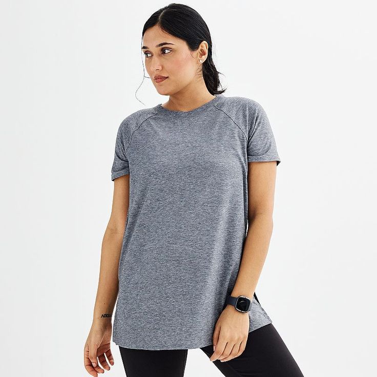 Give your wardrobe a refresh with this women's Tek Gear short sleeve tunic tee. Click on this WOMEN'S GUIDE to find the perfect fit and more! TECHNOLOGIES & FEATURES Crewneck Short sleeves Vented high-low hem Moisture-wicking technologyFIT & SIZING 28.5-in. length from shoulder to hemFABRIC & CARE Polyester, lyocell, spandex Machine wash Imported Size: X Large. Color: Med Grey. Gender: female. Age Group: adult. Relaxed Fit Short Sleeve T-shirt For Workout, Moisture-wicking Short Sleeve Activewear For Outdoors, Stretch T-shirt With Short Sleeves For Outdoor, Moisture-wicking Comfortable Fit Short Sleeve T-shirt, Gray Moisture-wicking Short Sleeve T-shirt, Short Sleeve Tunic, Petite Size Chart, Womens Size Chart, Petite Size