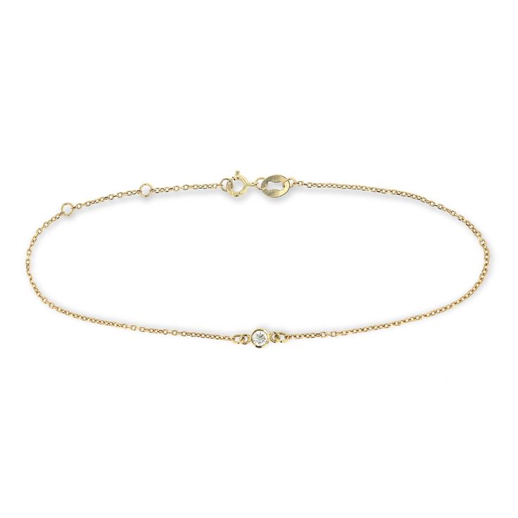 Single Stone Bracelet in 14K Yellow Gold|lab grown diamond single stone bracelet shown in 14k yellow gold metal White Gold Chain, Dainty Bracelet, White Gold Chains, Single Stone, Green Diamond, Dainty Bracelets, Matching Accessories, Diamond Band, Jewelry Packaging