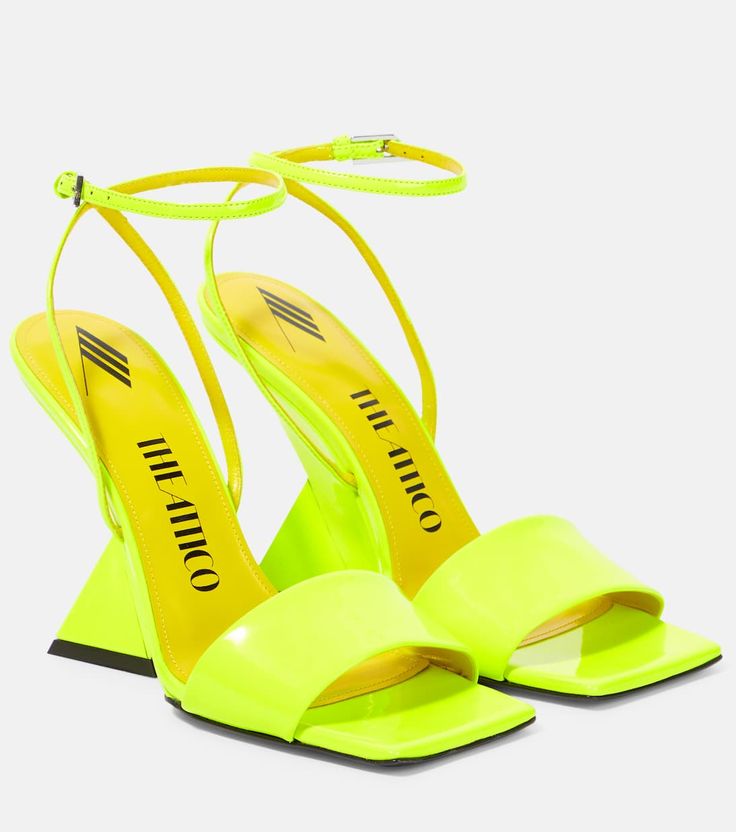 Cheope Wedge Sandals in Yellow - The Attico | Mytheresa Yellow Sandals, Ankle Strap Block Heel, The Attico, Black Wedge Sandals, Wedge Heel Sandals, Evening Shoes, Womens Wedges, Slingback Sandal, Ankle Straps