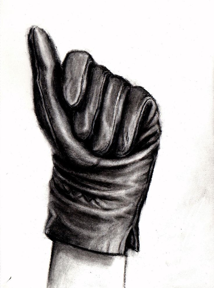 a black and white drawing of a hand with a glove on it's arm