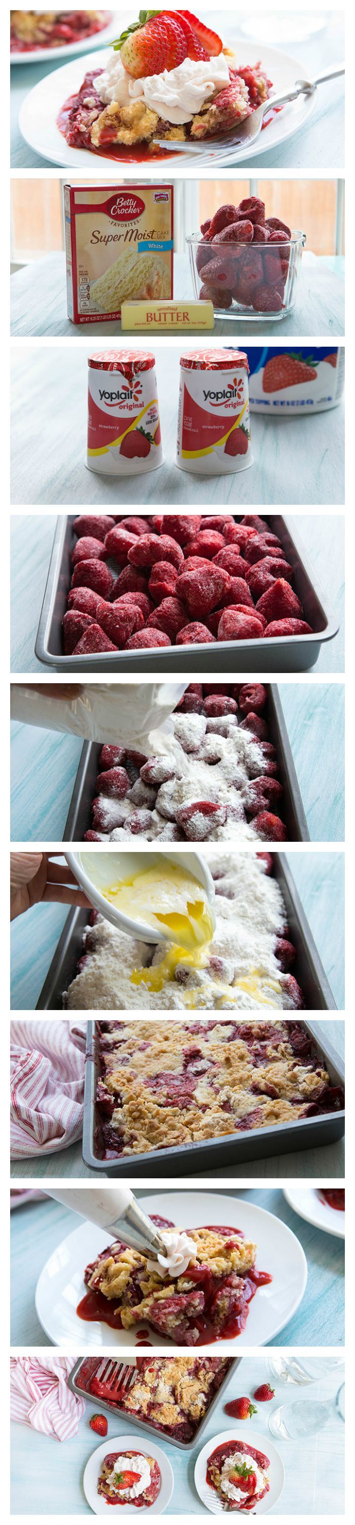 the process of making strawberry shortcakes is shown in four different stages, including filling and toppings