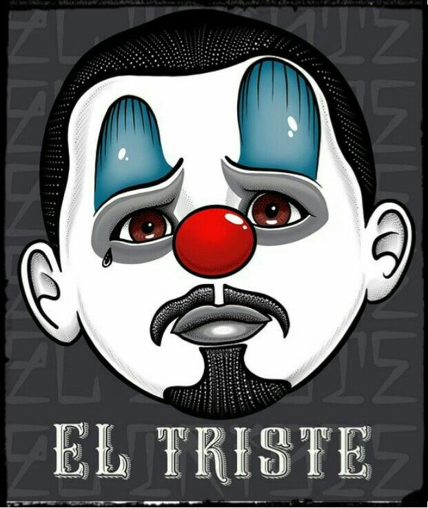 a clown's face with blue hair and red nose is featured in this poster