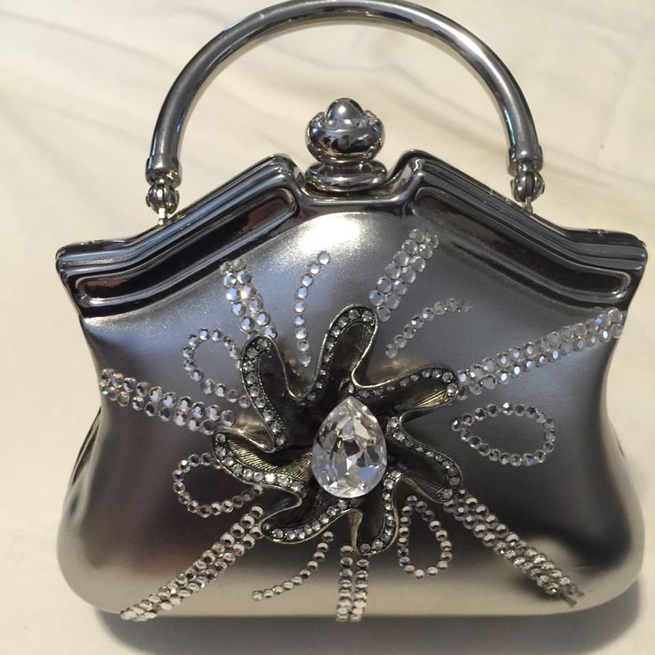 One Of A Kind Evening Silver Bag ! Silver Satchel Evening Bag For Party, Silver Evening Clutch With Detachable Strap, Silver Pouch Bag For Evening, Silver Evening Pouch Bag, Elegant Silver Bag With Top Carry Handle, Party Shoulder Bag Pouch With Silver-tone Hardware, Elegant Handheld Shoulder Bag With Silver-tone Hardware, Silver Satchel Evening Bag, Silver Evening Shoulder Bag