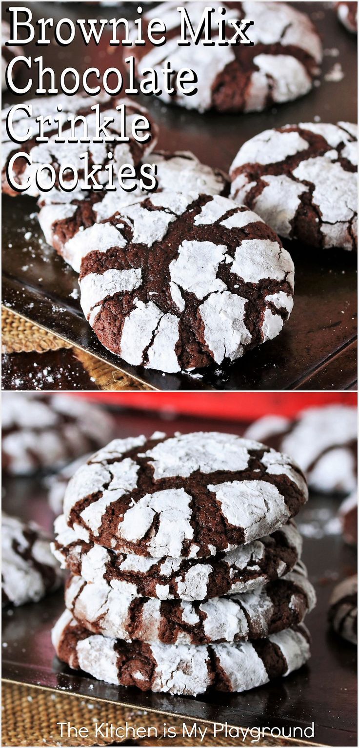 Brownie Mix Chocolate Crinkle Cookies on Baking Sheet Chocolate Crinkle Cookies Recipe, Brownie Mix Recipes, Brownie Mix Cookies, Cake Box Cookies, Crinkle Cookies Recipe, Mix Chocolate, Chocolate Crinkle, Cookie Brownie Recipe, Christmas Baking Recipes