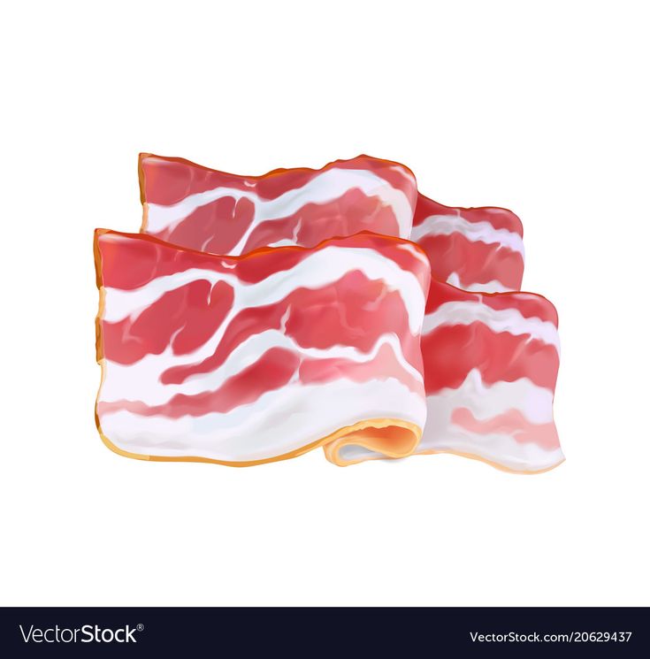 three slices of bacon sitting on top of each other in front of a white background