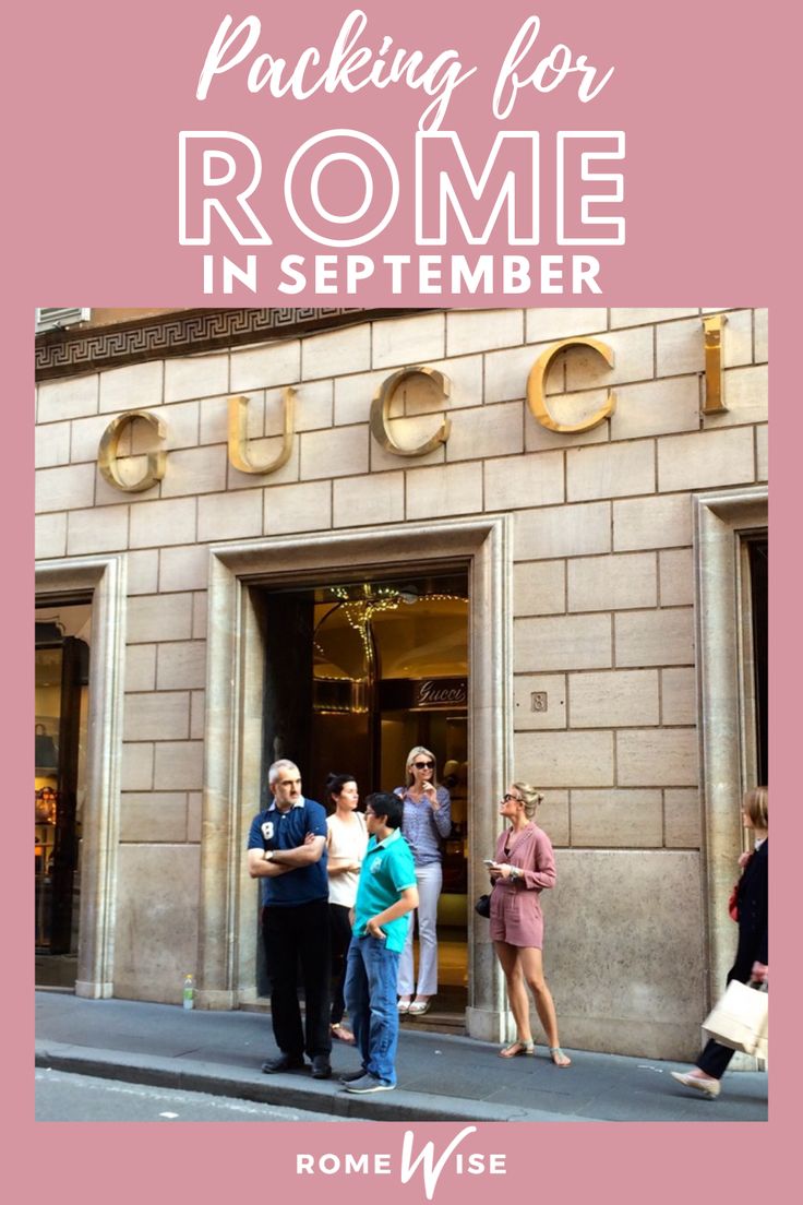 people are standing in front of a building with the words packing for rome in september