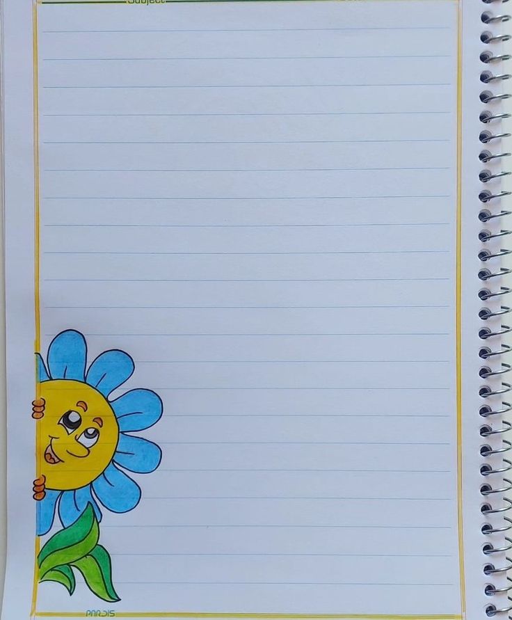 a spiral notebook with an image of a smiling sunflower on the front and bottom