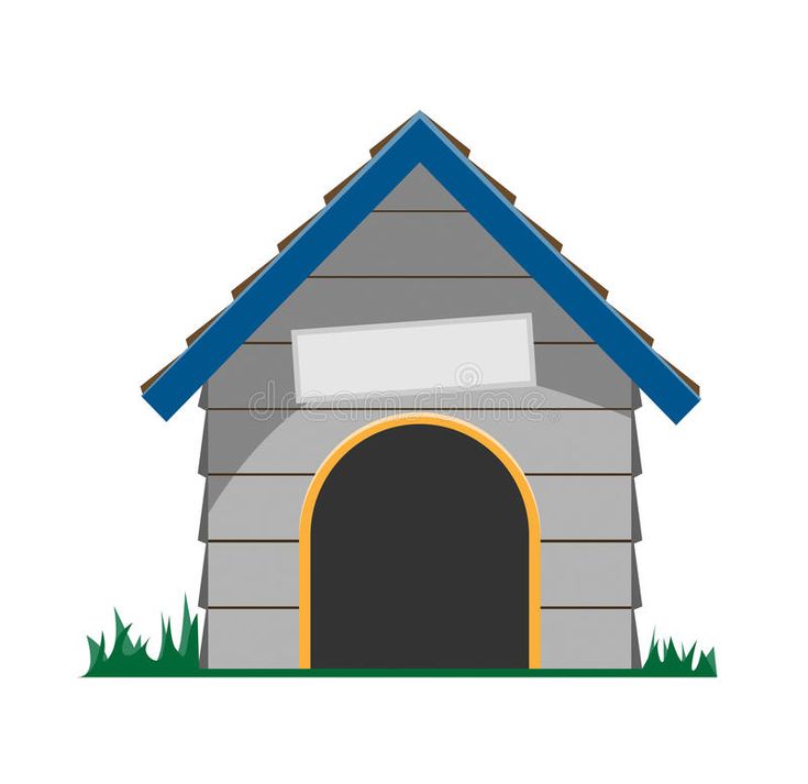 a dog house with a sign on the roof and grass around it royalty illustration stock images