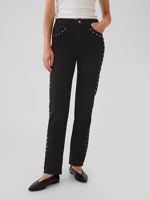 High Rise Studded '90s Straight Jeans | Gap Gap Bottoms With Five Pockets For Fall, Gap Pants With Pockets For Fall, Gap High Rise Pants For Fall, Gap High Waist Jeans For Fall, Gap Classic Jeans For Fall, Gap Straight Leg Jeans For Fall, Gap Bottoms For Fall Streetwear, Gap Jeans For Fall, Gap Mid-rise Jeans For Fall