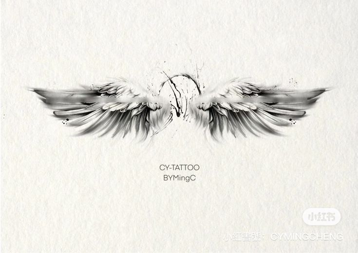 a drawing of two wings with the words tattoo flying above them