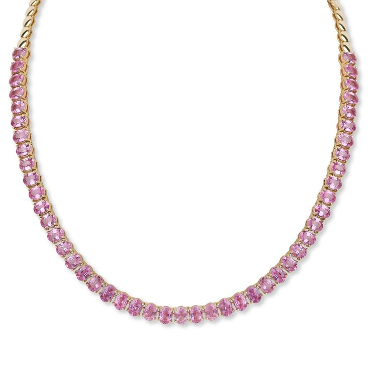 tennis necklace womens Luxury Elegant Pink Sapphire Necklaces, Luxury Pink Gold Necklaces With Pink Sapphire, Formal Yellow Gold Pink Sapphire Jewelry, Fine Pink Sapphire Necklaces For Formal Occasions, Elegant Pink Oval Link Jewelry, Luxury Pink Oval Necklace, Oval Pink Sapphire In Yellow Gold Jewelry, Pink Sapphire Round Necklace Fine Jewelry, Fine Jewelry Pink Sapphire Round Necklaces