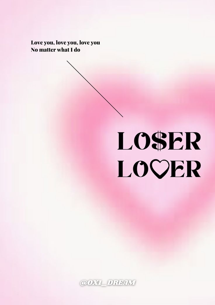 a pink heart with the words loser lover written in black on it's side