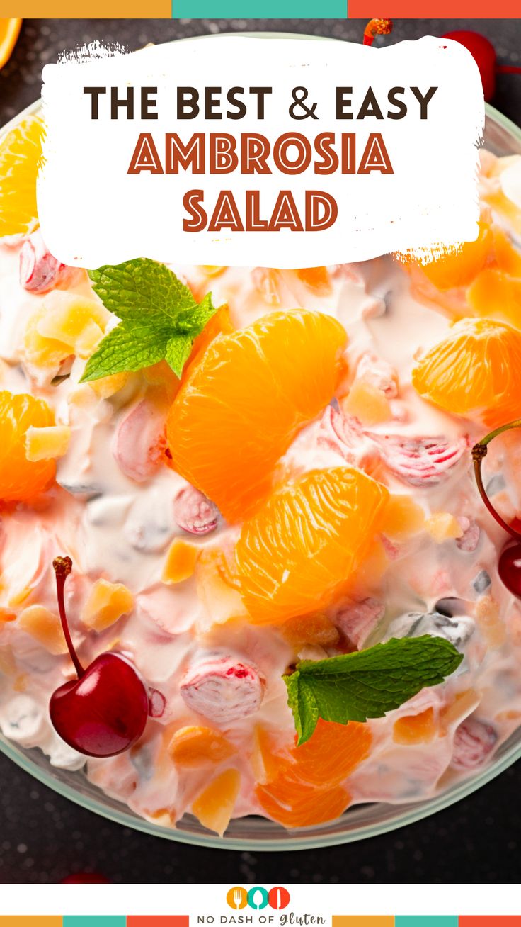 Ambrosia Salad Ambrose Salad, Creamy Fruit Salad, Desserts Pudding, Best Spaghetti Recipe, Sweet Salads, Gluten Free Christmas Recipes, Ambrosia Recipe, Gluten Recipes, Ambrosia Fruit Salad