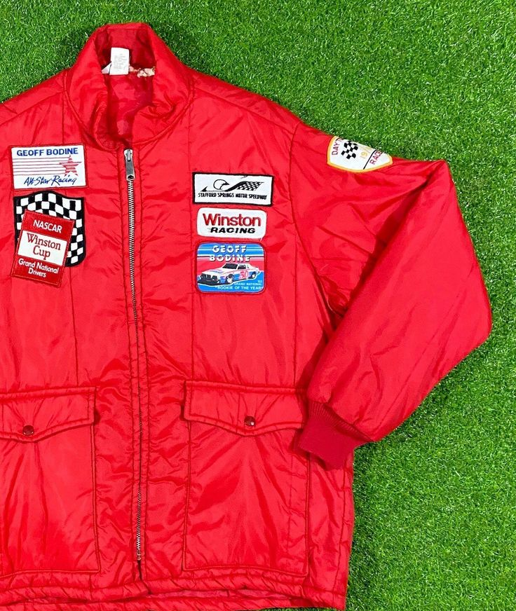 Vintage Geoff Bodine Winston Racing Jacket Authentic jacket actually worn by the pit Crew for Geoff Bodine in the 1980s! Very Good Vintage Condition Made by Rj Reynolds Tobacco Company in the USA Size Xtra Large Width 26 inch Length 29 inch Large Width 24 inch Length 29 inch *Follow LegacyVintage on Instagram* * I ship all items in two or three business days and utilize Priority Mail options via USPS. Expedited shipping is available upon request. If you have any questions; Please Ask! * All of m Racing Style Winter Outerwear For Streetwear, Winter Racing Style Streetwear Outerwear, Winter Racing Streetwear Outerwear, Red Bull Vintage Jacket, Red Retro Track Jacket For Outdoor, Ford Racing Jacket, Redbull Jacket Vintage, Vintage Red Track Jacket For Outdoor, Vintage Patagonia