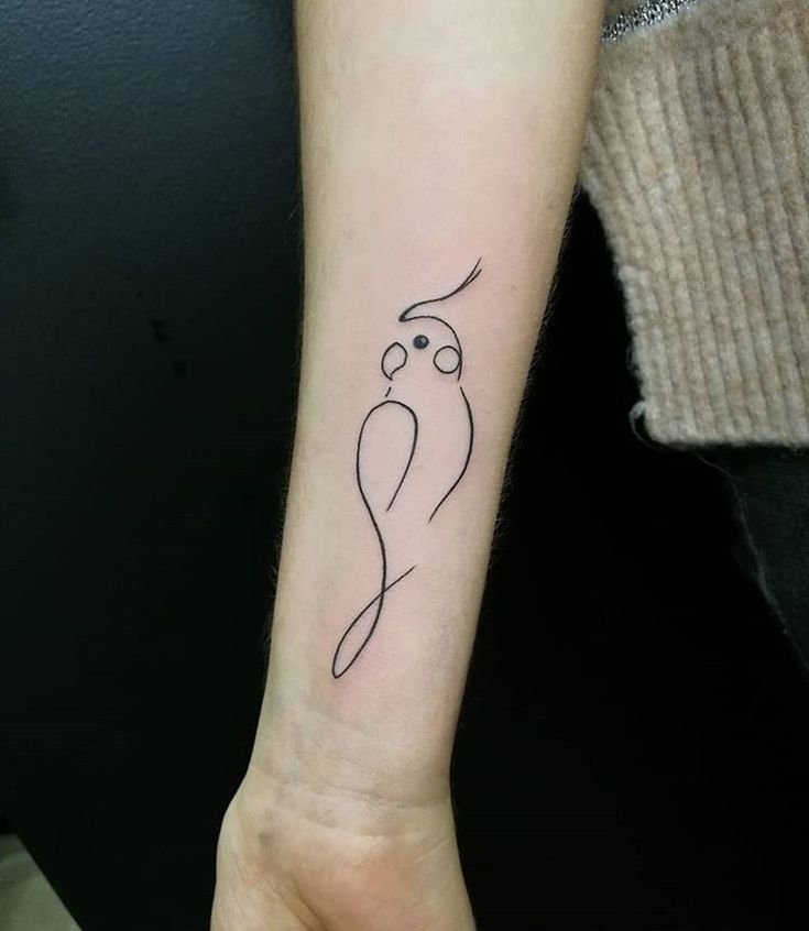 a small tattoo on the wrist of a person's arm, with an outline of a bird