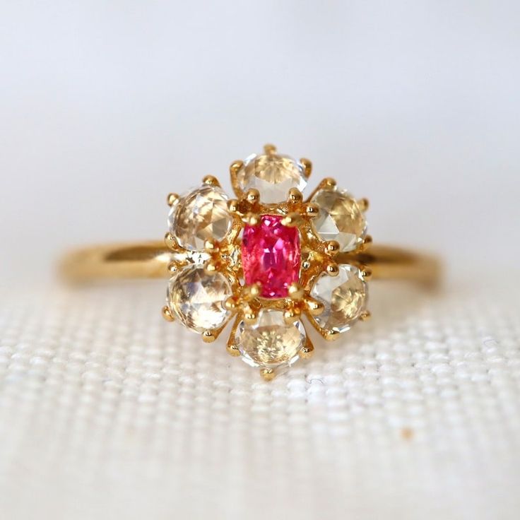 Neon Pink Spinel Halo Ring With Rose-cut Sapphire Pink Engagement Ring. Dainty Engagement Ring 14K Yellow Gold US 6.75 RTS - Etsy Victorian Cluster Ring In Yellow Gold With Diamond Cut, Victorian Yellow Gold Cluster Ring With Diamond Cut, Vintage 14k Gold Flower Ring With Rose Cut Diamonds, Oval Ruby Cluster Ring With Rose Cut Diamonds, Victorian Multi-stone Yellow Gold Diamond Ring, Heirloom 14k Gold Flower Ring With Rose Cut Diamonds, Victorian Yellow Gold Cluster Ring With Rose Cut Diamonds, Heirloom Yellow Gold Cluster Ring With Rose Cut Diamonds, Victorian Cluster Ring With Center Stone In Yellow Gold