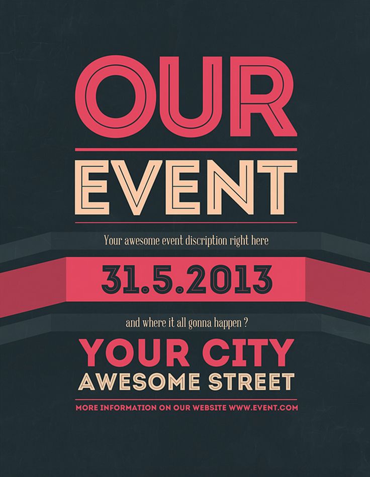 a poster for an event with the words our event in red and pink on black