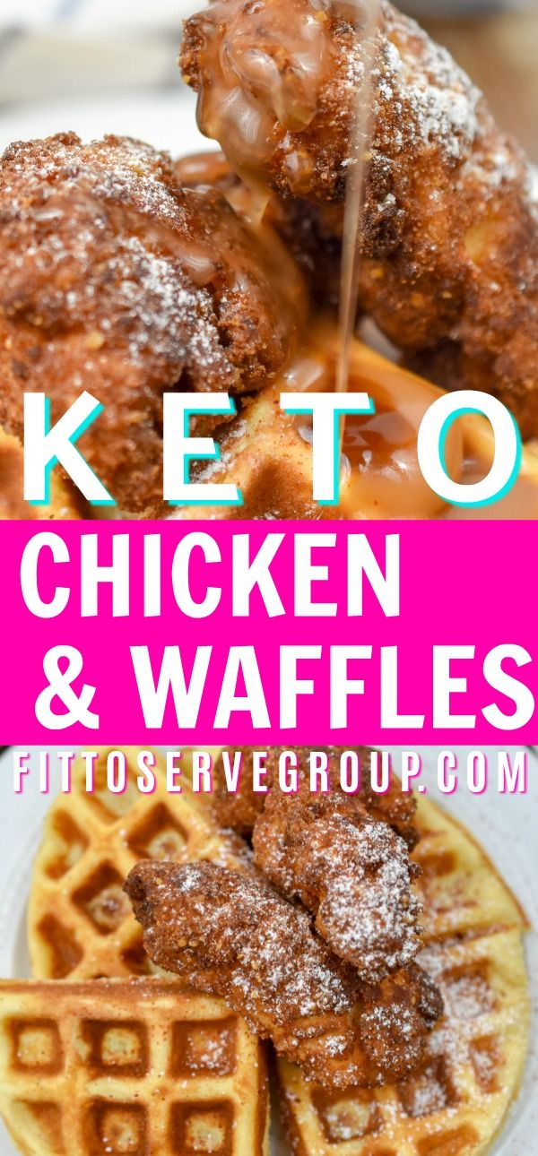 chicken and waffles on a plate with the words keto written above it