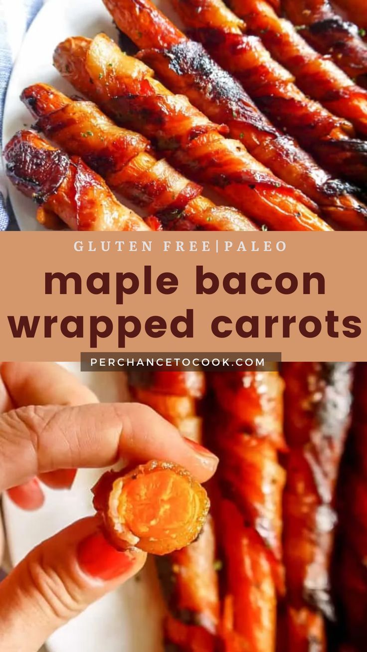 Easy Maple Bacon Wrapped Carrots. Paleo, Gluten-free, Dairy-free, & Grain-free recipe. Bacon Wrapped Carrots, Bacon Wrapped Sausages, Fundraiser Food, Turkey Bacon Wrap, Paleo Thanksgiving, Carrots Recipe, Vegetable Casserole, Cooking Recipes Healthy, Maple Bacon