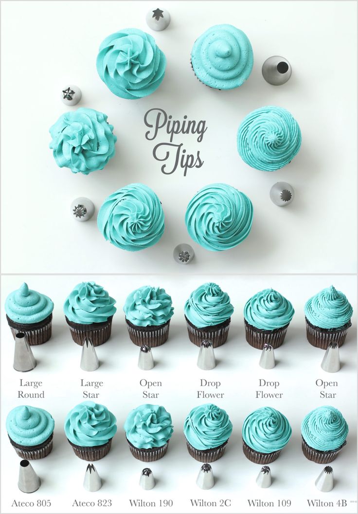 an image of cupcakes with blue icing on them and the words piping tips